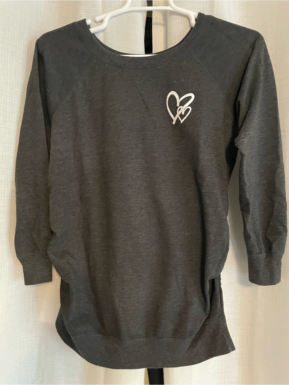 feathers maternity Dark Gray Crewneck Sweater with White Heart Accent